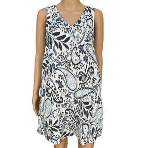 Lucky Brand Women’s Linen Dress Blue White Paisley A Line Summer Beach Size XS
